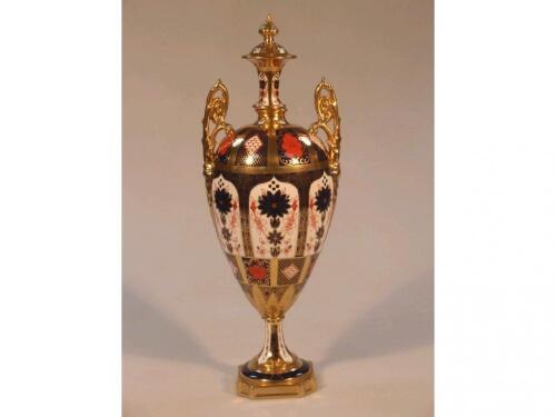 A large modern Royal Crown Derby twin handled urn vase