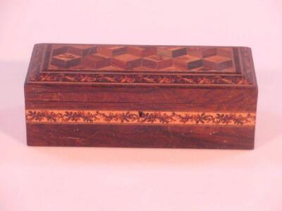 A 19thC rosewood Tunbridge ware glove box