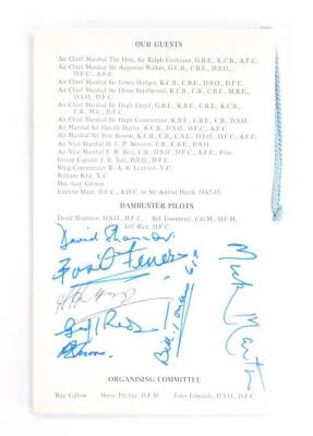 Royal Air Force Bomber Command Reunion Dinner Menu, to include signatures of 617 Squadron Members David Shannon, Mick Martin, and others, together with two Christmas cards to the vendor, one signed by 617 Squadron Member Tony Iveson, the other signed by R - 2