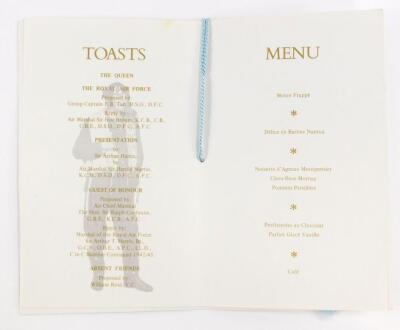 Royal Air Force Bomber Command Reunion Dinner Menu, signed by Marshall of The Royal Air Force Arthur T Harris, along with Eve Gibson's signature (wife of famous Dambuster Guy Gibson VC), together with a photograph of Eve Gibson visiting the graves of her - 3
