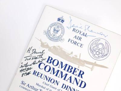 Royal Air Force Bomber Command Reunion Dinner Menu, signed by 617 Squadron Dambuster David Shannon DSO and Bar, DFC and Bar, together with signatures of 8th United States Army Air Force Veterans. - 2