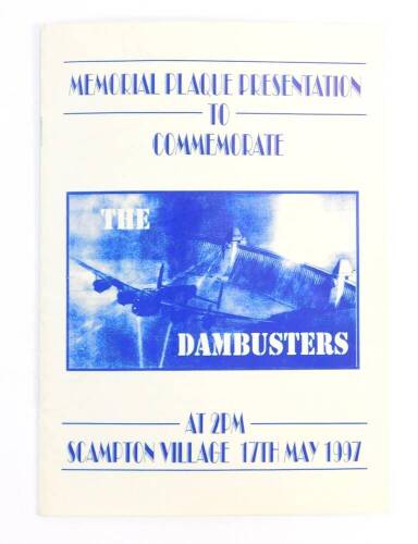 A Dambusters Memorial Plaque Presentation Programme, signed by Dambuster Air Crew Members Johnnie Johnson DFC, and G A Chalmers DFC DFM, together with signature of 617 Squadron Flight Mechanic.