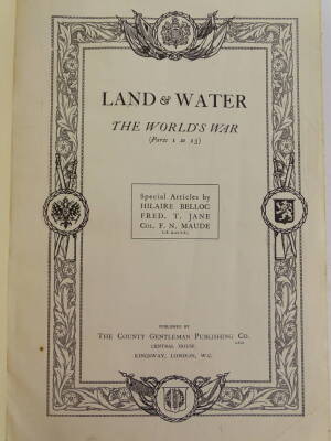 Lands and Water: the World's War (parts 1-13), detailing the history and events of the First World War, first issue dated 22nd August 1914, final issue 14th November 1914, green canvas binding, (binding AF). - 2