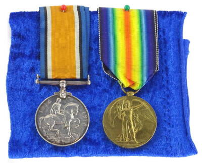 A WWI medal pair, each bearing marks Private H Tattershall, of the Durham Light Infantry, number 64832, comprising Campaign and the Victory medal, with some information regarding the recipient.