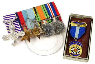 A WWII D.F.C medal group, awarded to Acting Flight Lieutenant Ronald Victor Munday, number 133102, Royal Air Force Volunteer Reserve, no. 57 Squadron, to include a 1944 Distinguished Flying Cross, a 1939-45 Star, the Air Crew Europe Star medal, the Defen