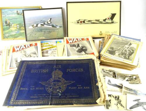 A quantity of aviation and war related ephemera, to include War Illustrated magazine, postcards, framed photographs etc.