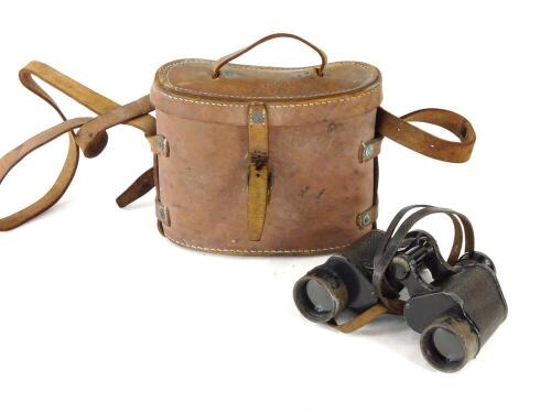 A pair of Air Ministry Second World War binoculars, the leather case stamped Binocular Prismatic No2, case Mk1, OS.13687, F.LTD, the binoculars stamped 6E/293.