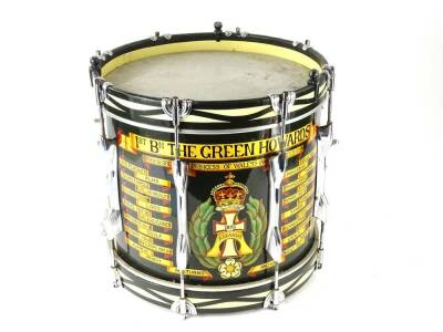 A regimental band snare drum for the 1st Battalion The Green Howards, 37cm diameter.