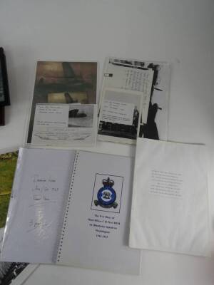 Sergeant Frank Walshaw, 44 Squadron WOp. RAF Service no. 112197. Various items including group photographs, copies of logs, battle orders, etc. framed Bomber Command Memorial invitation, Lapel tag, two dropped poppy petals, a spiral bound copy of the wa - 6