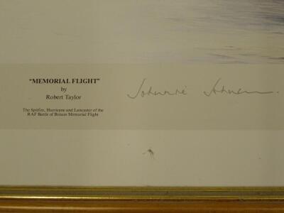 Robert Taylor. Memorial Flight, colour print, signed in pencil by Leonard Cheshire, Johnny Johnson and Peter Townsend, plate size 36cm x 56cm, framed and glazed. - 3