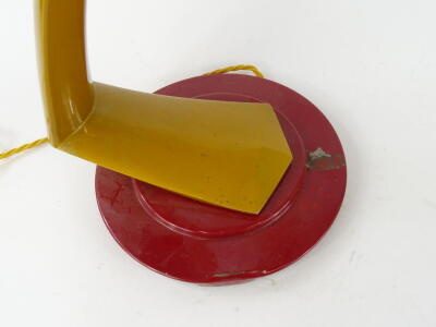 A vintage Spanish 1960's Fase table lamp, in red and gold colours, with circular top, on a fixed stem and stepped base, with adjuster to the neck, marked beneath, the shade 31cm diameter, the base 21cm diameter. - 3