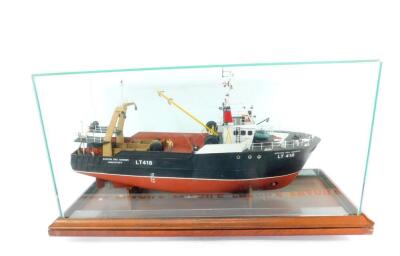 A scale model of The Boston Sea Harrier fishing trawler, LT418, registered in Lowerstoft, perspex cased, boat 72cm W.