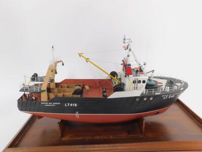 A scale model of The Boston Sea Harrier fishing trawler, LT418, registered in Lowerstoft, perspex cased, boat 72cm W. - 4