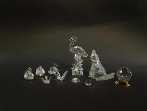 Swarovski crystal figures, including Cinderella, and a flamingo, further figures, some Swarovski type. (qty)