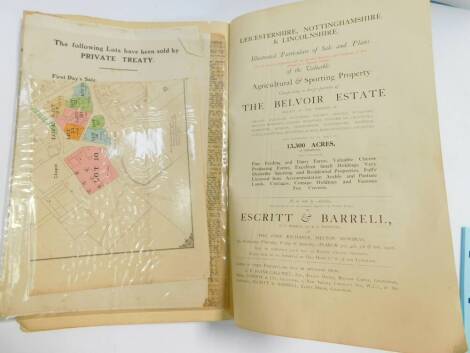 An Escritt and Barrell auction catalogue 1920, for part of the Belvoir Estate, by direction of His Grace The Duke Of Rutland K.G., extending to a total area of 13,300 acres in 640 lots, including properties in Granby, Plungar and Waltham, Goadby Hall, pro