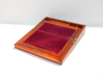 A Victorian mahogany and brass bound writing slope, opening to reveal a slope and fitted interior, 12cm H, 40cm W, 22.5cm D. - 2