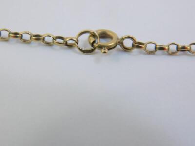 A 9ct gold and triple hard stone swivel fob, on a belcher link neck chain, 9.3g. - 5