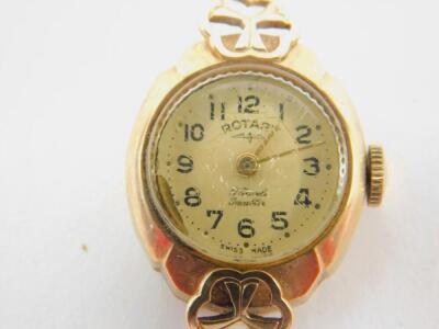 A Rotary lady's 9ct gold cased wristwatch, circular dial bearing Arabic numerals, 17 jeweled movement, on a 9ct gold fancy link strap, 12.2g. - 2