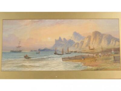 Lxxx Lewis. (19thC). Coastal scene with figures and shipping - 2