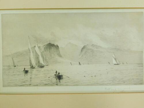 Rowland Langmaid RA (British, 1897-1956). Goat Fell, Aaron, fine point etching, signed in pencil, Academy proof blind stamp, 18.5cm x 32.5cm.