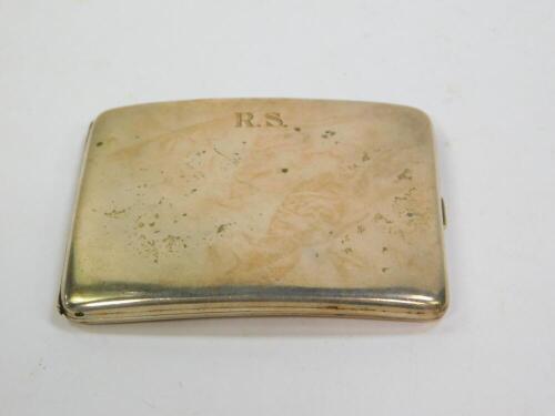 A George V silver cigarette case, of curvilinear form, initial engraved and dedicated internally, Walker & Hall, Sheffield 1932, 4.37oz.