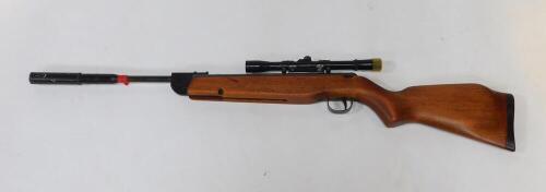 A Webley & Scott air rifle, number 177, with gun sighting, 99cm wide.