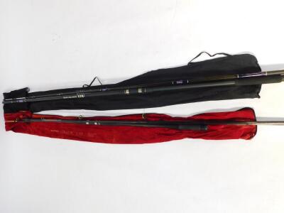 Two Sea Surf casting rods, comprising a Shimano Stradic Surf two piece casting rod, 12ft 6inches and a Ziblex XTR two piece casting rod (both cased).