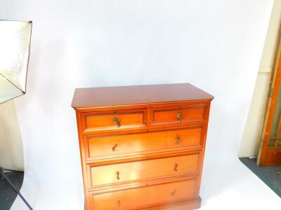 A Victorian mahogany chest of drawers, the bow fronted top raised over two short and three long graduated drawers, raised on a bow fronted plinth base, 104.5cm high, 113cm wide, 53.5cm deep. - 2