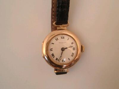 A 1930's 9ct gold cased ladies Rolex wristwatch on modern leather strap