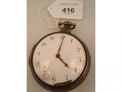 A silver pair cased open faced verge pocket watch