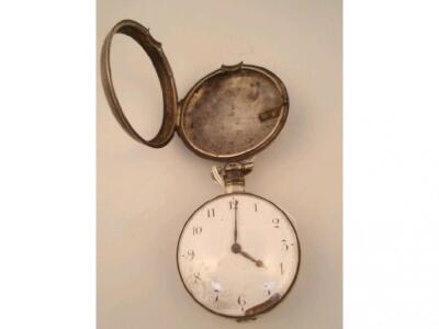 A silver pair cased open faced verge pocket watch - 2