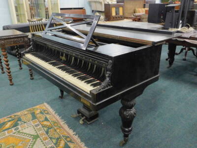 A Pleyel Paris France baby grand piano, in ebonised case with an adjustable music stand, marked to the interior IB & 02 London 1761 and 12 2/3, overstrung, on metal ground, with baluster shaped legs terminating in castors, 94cm high, 136cm wide, 198cm dee - 3