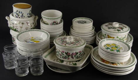 Various Portmeirion Pottery Botanic Gardens pottery dinnerware, to include an open soup tureen, 22cm wide, lidded dish, plates, side plates, open vegetable dish, oval meat plate, bowls, cheese dish, dessert dishes and various related drinking glasses, pri