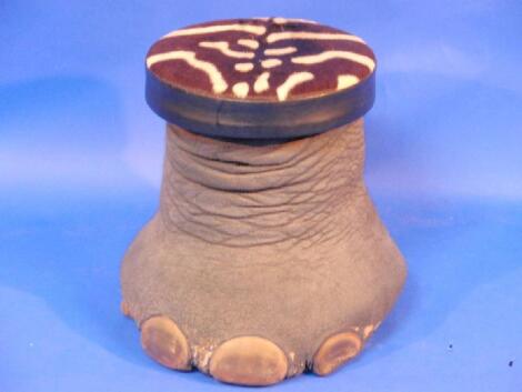 An elephant foot footstool