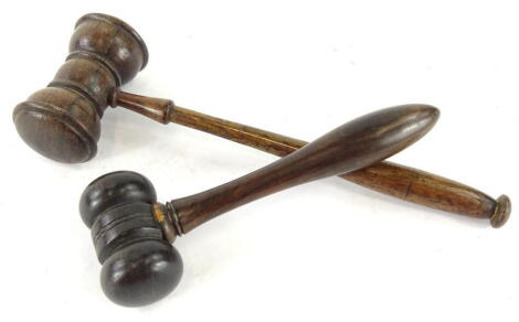 An early 20thC turned fruitwood gavel, of small proportion, 12cm high and another (2).