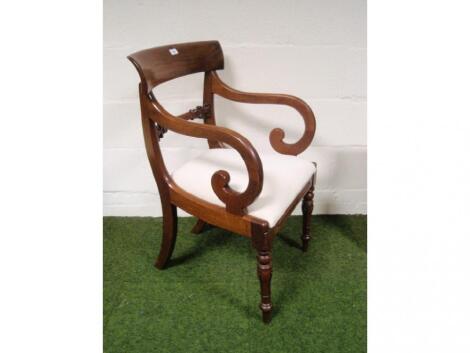 A pair of Regency mahogany bar back carver chairs