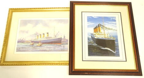 Ken Burton (b.1946). SS Titanic at Southampton, artist signed limited edition print, No. 266/850, 26cm x 36cm and Stuart Williamson, SS Titanic, artist signed limited edition print No. 116/500 (2).