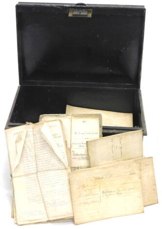 A quantity of various 18thC and other ephemera, indentures, letters, writing, some stamped, some hand written and printed etc., to include an 1810 mortgage, a 1771 indenture regarding a Mr Sibthorp to Mr Strangeways, various other related ephemera etc., c