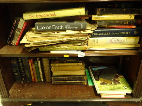 Various books, early leather bindings, antiques and collectables, The Technical Educator, a Hammer tape measure, Life On Earth, The Domesday Book, etc. (a quantity).