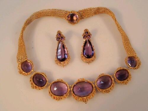 A 19thC amethyst and gold cannetille necklace