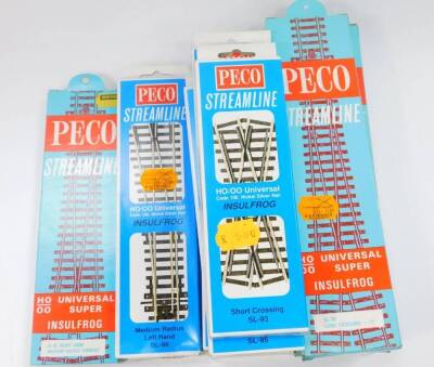 Peco Streamline HO/OO Universal Code-100 Nickel Silver Rail, SL-93 Short Crossing, SL-94 Long Crossing, SL-95 R/H Medium Turnout & SL-96 L/H Medium Turnout. (14 boxes)