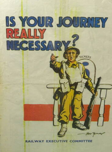 After Bert Thomas. A Railway Executive Committee poster "Is Your Journey Really Necessary", 58cm x 41cm.