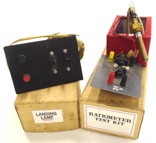 A landing lamp test kit and another Ratiometer test kit, 34cm wide (boxed).