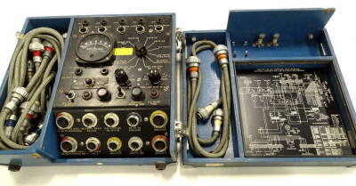 A test set for a G M Compass MK4F & MK4B Artificial Horizon MK3, with crows foot mark, modifications B96T6, in fitted case, 32cm wide.