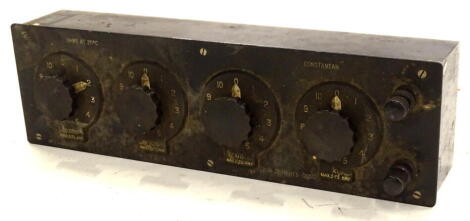 A metal cased Ohm meter, No L-165155, 12cm high, 38cm wide, 11cm deep.