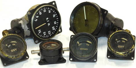 Various vintage aeroplane dials, Spitfire RPM numbered upto 26, 9cm diameter, another with brass plate etc. (a quantity).