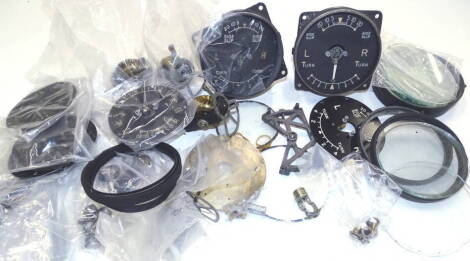 Various aeroplane dials, part dials, in metal casing, 12cm diameter etc. (a quantity).