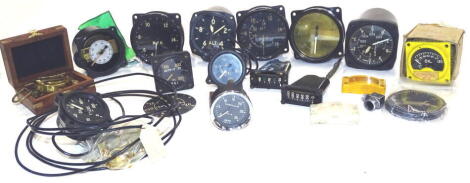 Various vintage aeroplane dials, in metal casing, including an alternator, 8cm diameter, oil pressure, various others, 88PG 216531 with crows foot, AM example (a quantity).