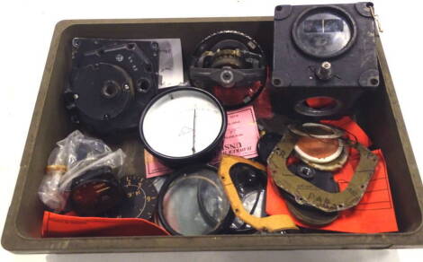 Various metal casings, part casings, a Negretti & Zambra humidity dial, 11cm diameter, compass etc. (a quantity).