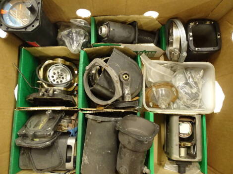 Various dial fittings, bits, accessories, part aeroplane dial sections etc., a set density dial, in metal case, 7cm wide, another similar etc., other various part fittings etc. (a quantity, various dimensions)